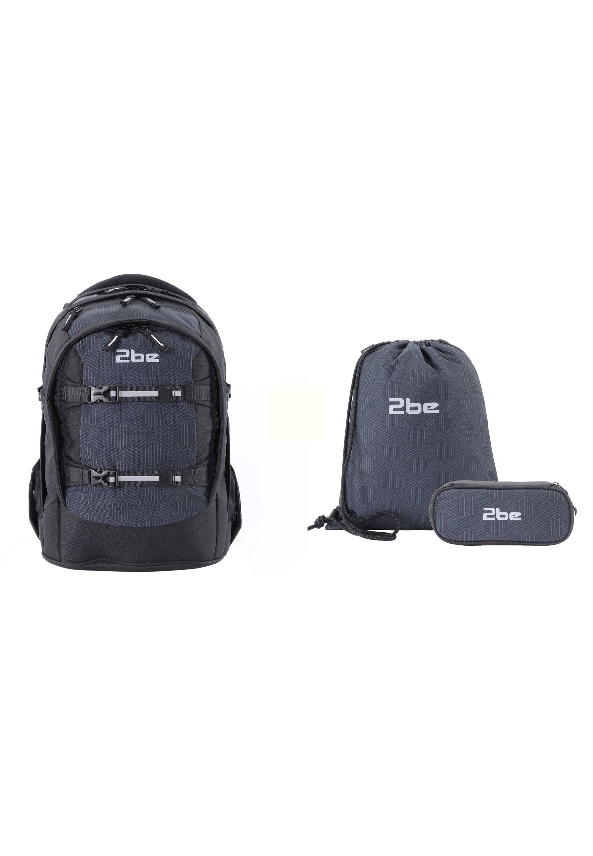 2be Schoolbag / Laptop Backpack / With Gym Bag and Pencil Case Black/Grey