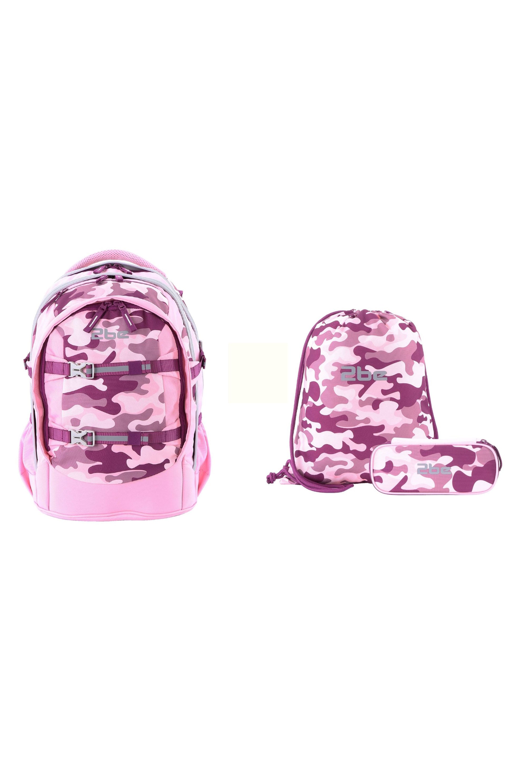 2be Schoolbag / Laptop Backpack / With Gym Bag and Pencil Case Pink Burgundy